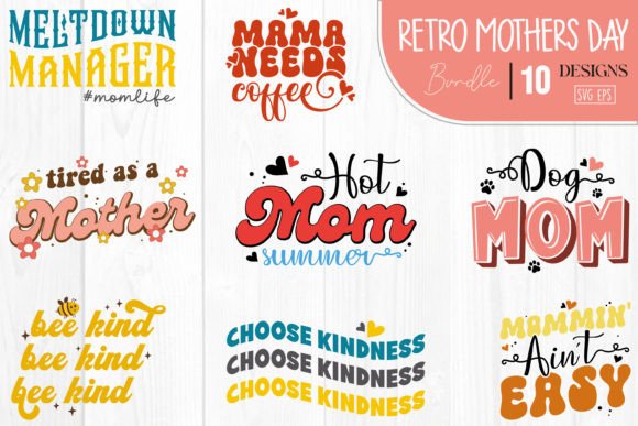 Retro Mothers Day Quotes SVG Bundle Mom Review